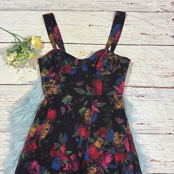 Hutch Vivid Shades Of Night Floral Bustier Chiffon Midi Dress - Picture 7 of 9